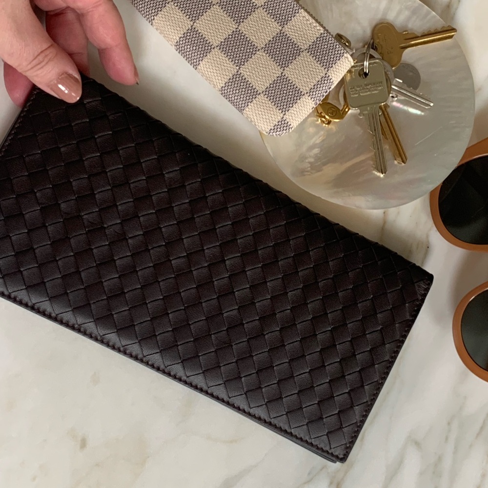 Bottega Veneta woven long brown travel wallet